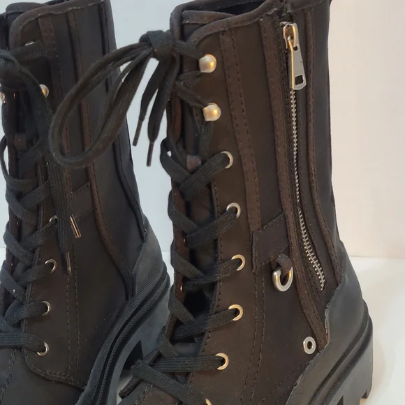 Zara Black Canvas Women's Combat Boots Chunky Heel Lace-up Zip-up Sz40 (US Sz9) - Picture 9 of 16